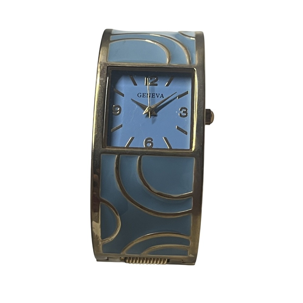 Geneva Women's Bangle Cuff Watch Gold Tone Light Blue Enamel Quartz Untested